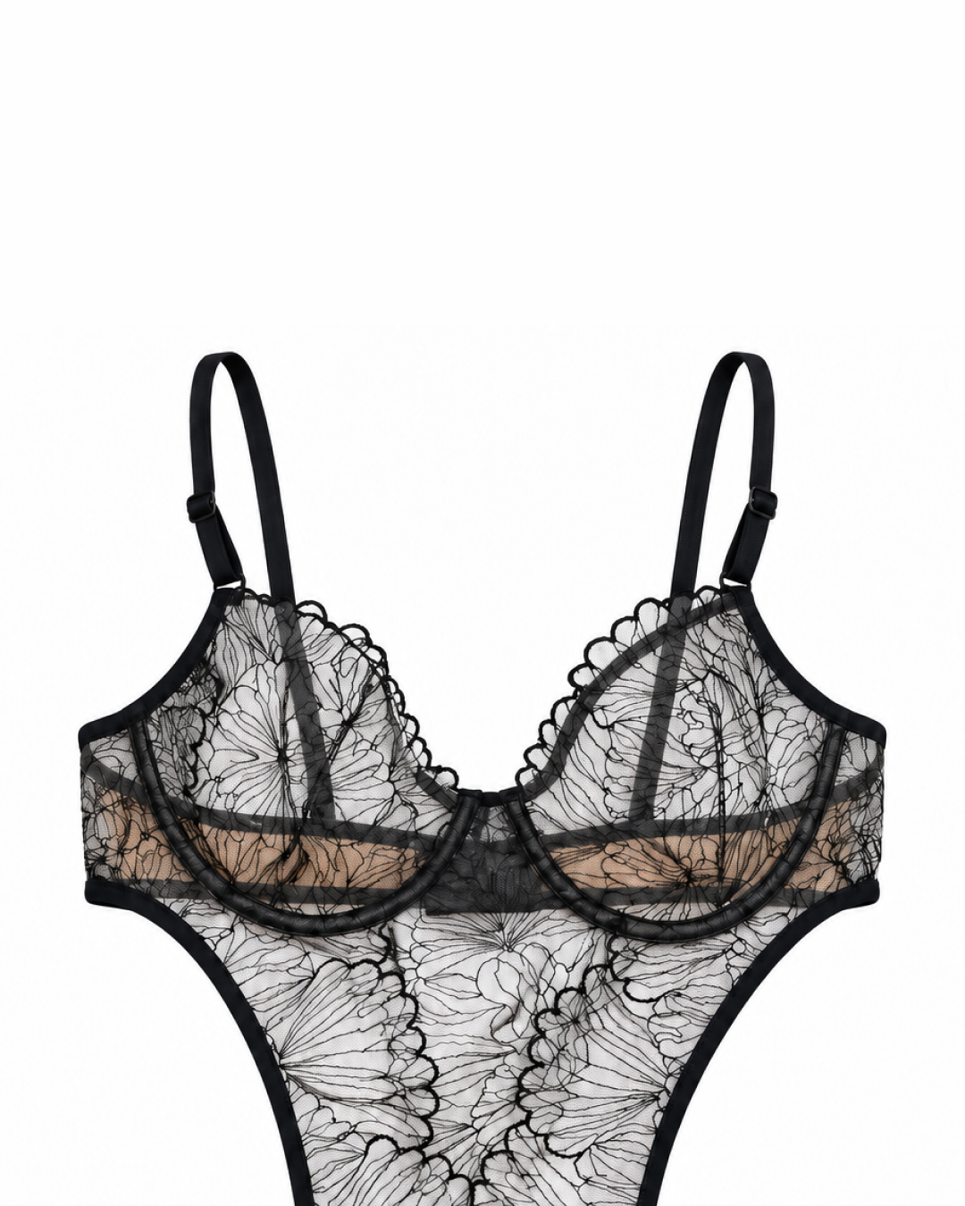 Signature Collection Siyah İp Askılı Kapsız Dantel Bodysuit detay görünüm